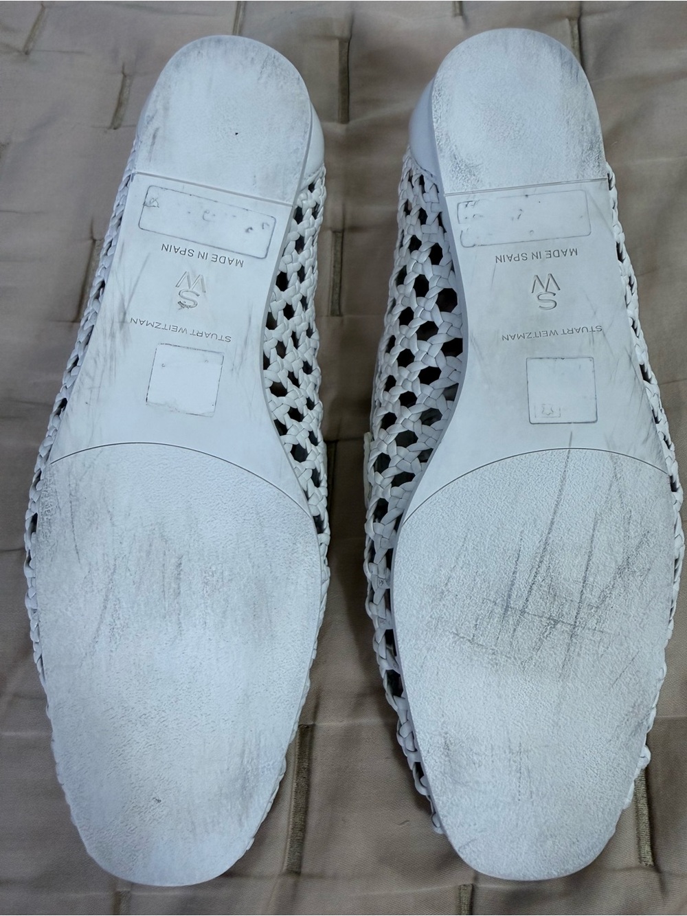 Stuart Weitzman Thea Woven Leather Penny Loafer White Size 8 - Picture 7 of 9